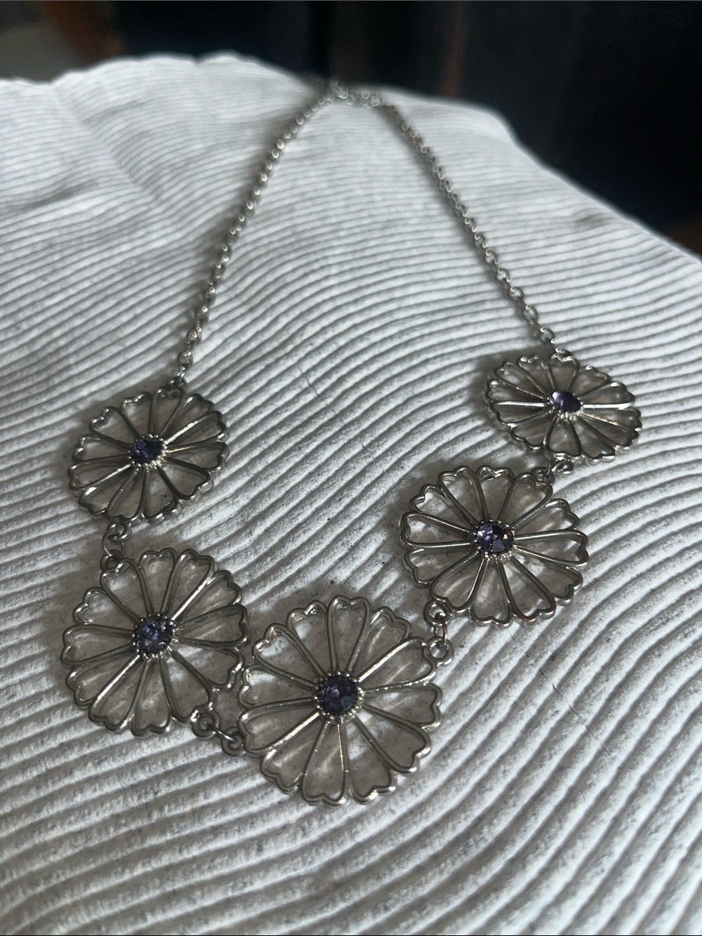paparazzi Silver Floral Necklace with Purple Centers